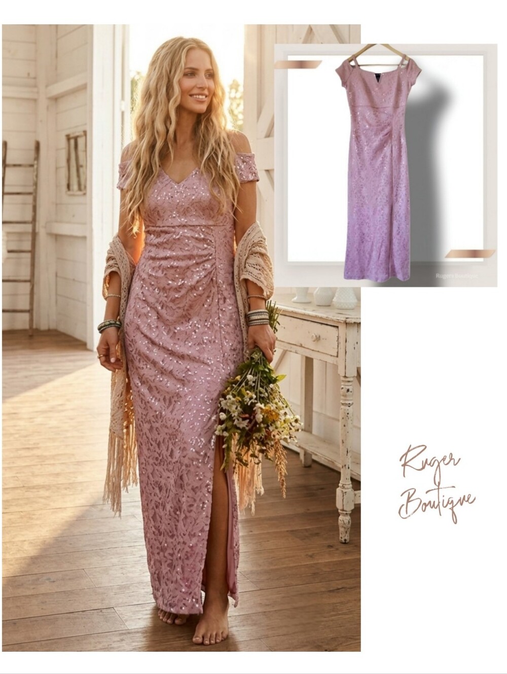 🌿Candalite Petite Women's Small Mauve Sequin Prom Party Gown Homecoming